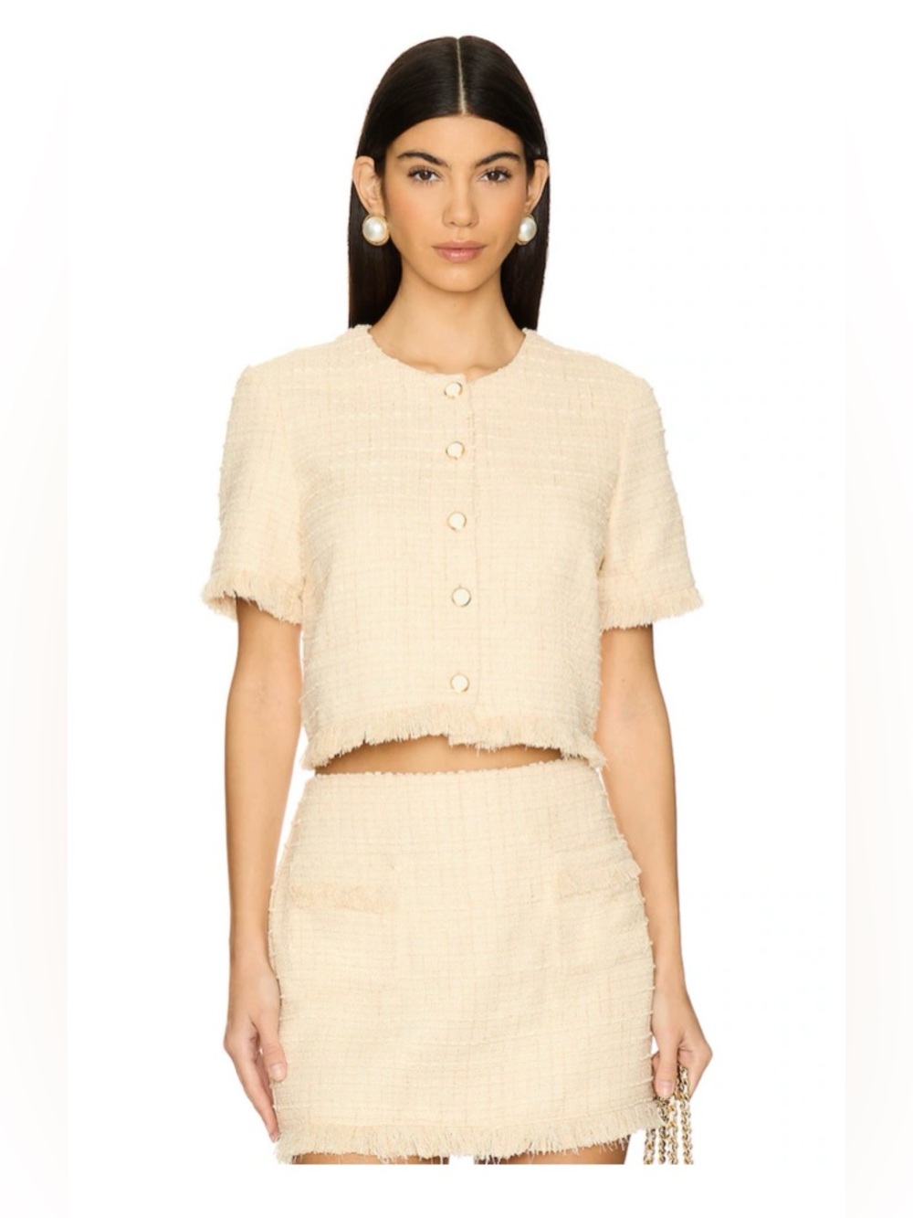 Amanda Uprichard Cream Tweed Mini Skirt in Large.